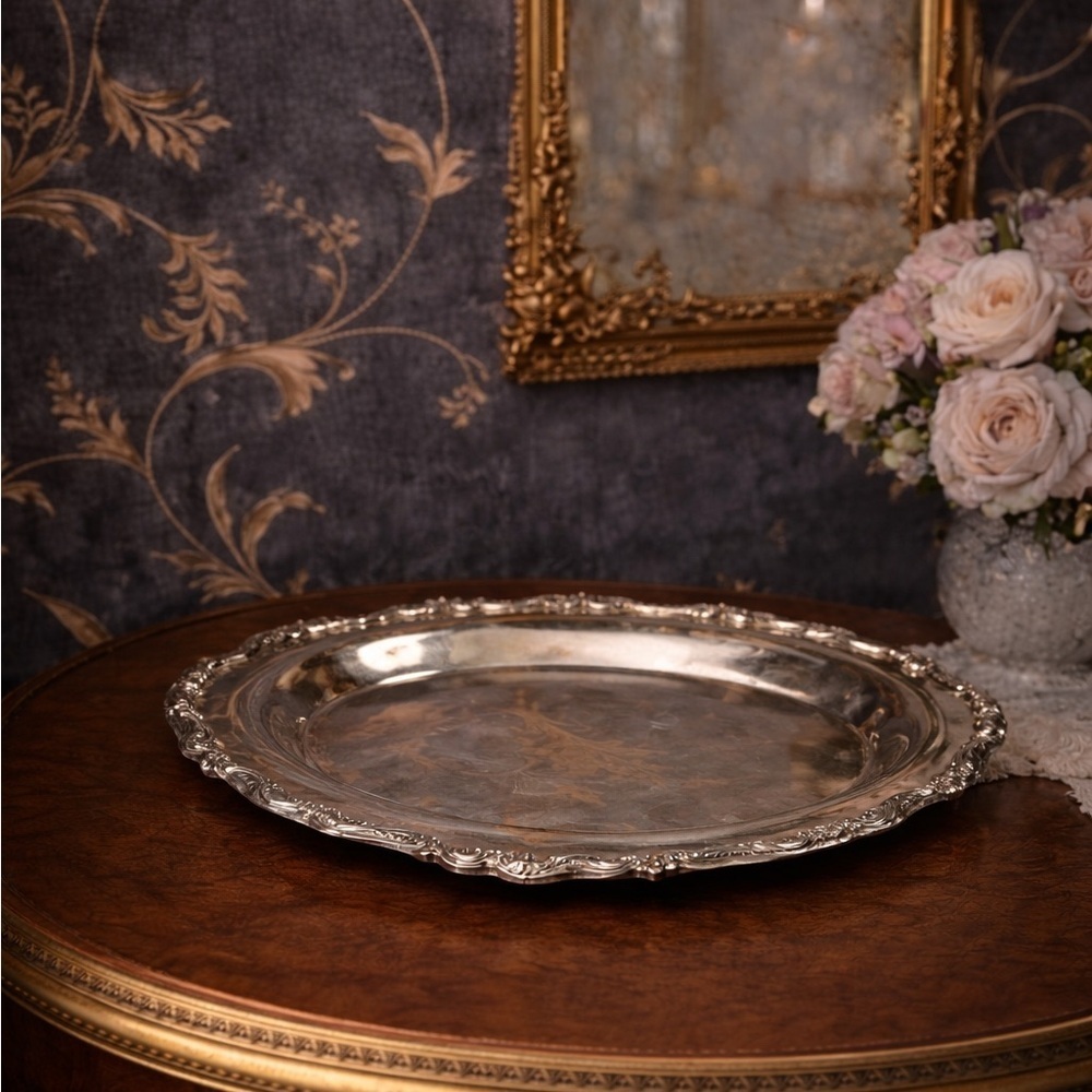 Poole Silver Co English Silverplate 1000 Ornate Oval Serving Tray